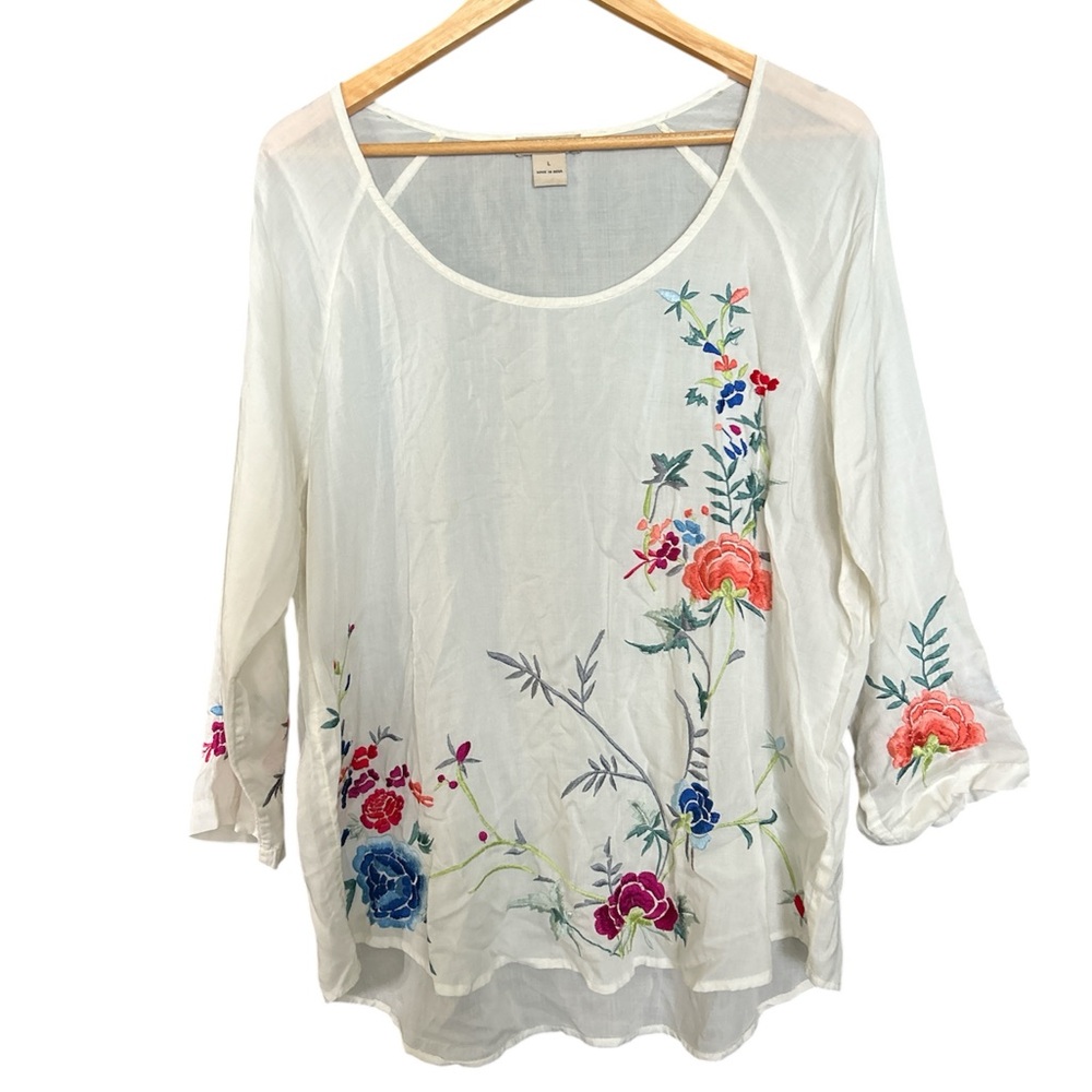 Lucky Brand Floral Embroidered BohoTop